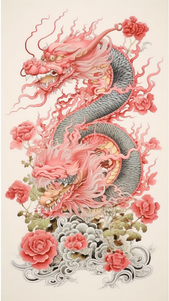 Gold and silver and pink chinese dragon pattern drawing nature. 