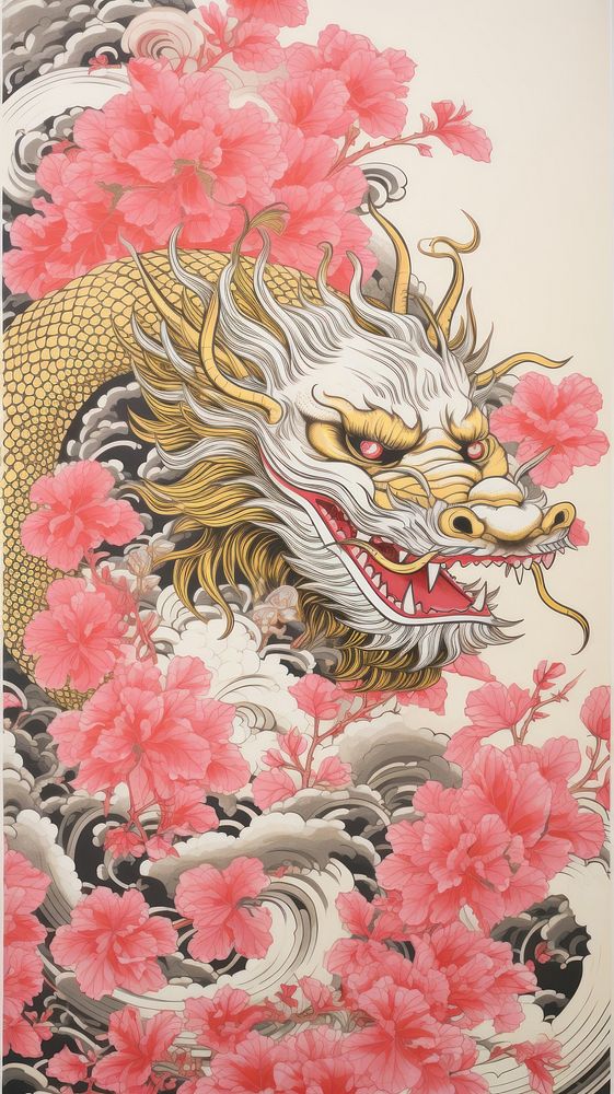 Gold and silver and pink chinese dragon pattern drawing art. AI generated Image by rawpixel.