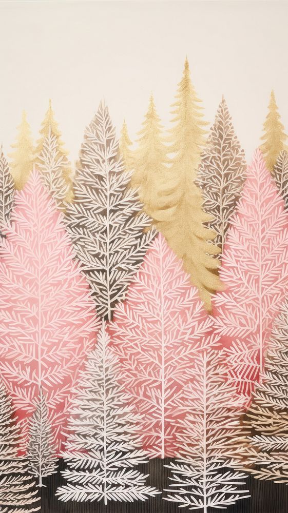 Gold and silver and pink christmas trees drawing nature tranquility. AI generated Image by rawpixel.