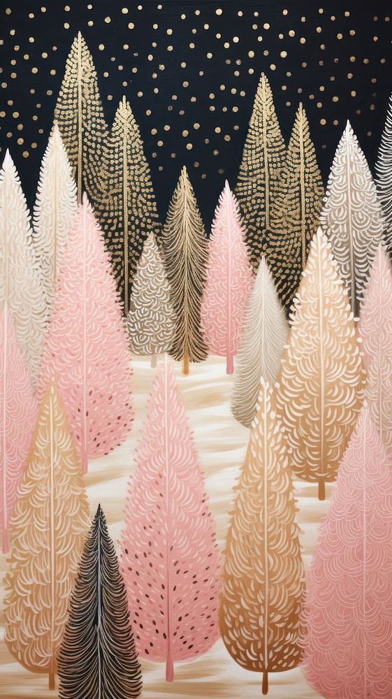 Gold and silver and pink christmas trees pattern nature art. AI generated Image by rawpixel.
