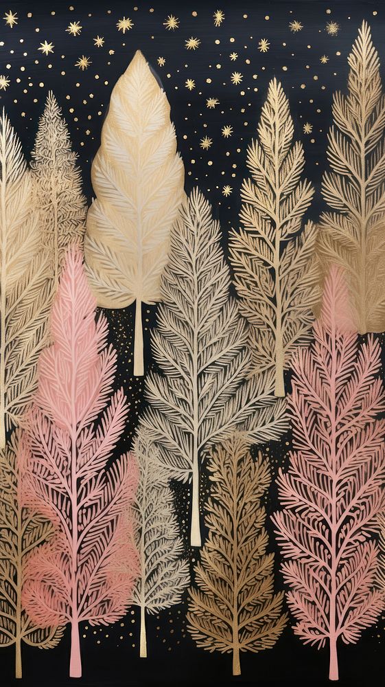 Gold and silver and pink christmas trees pattern nature art. AI generated Image by rawpixel.
