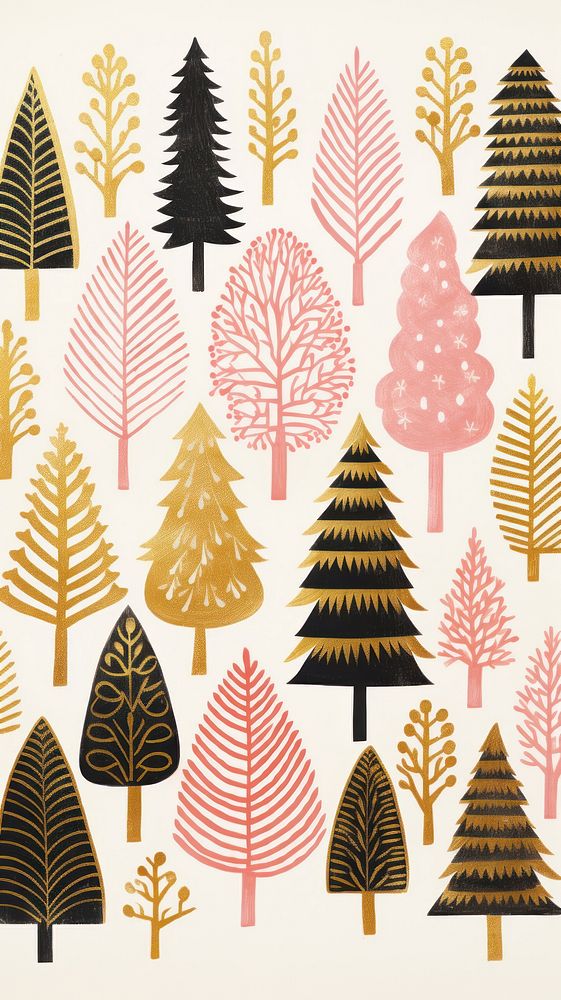 Gold and silver and pink christmas trees pattern nature plant. AI generated Image by rawpixel.