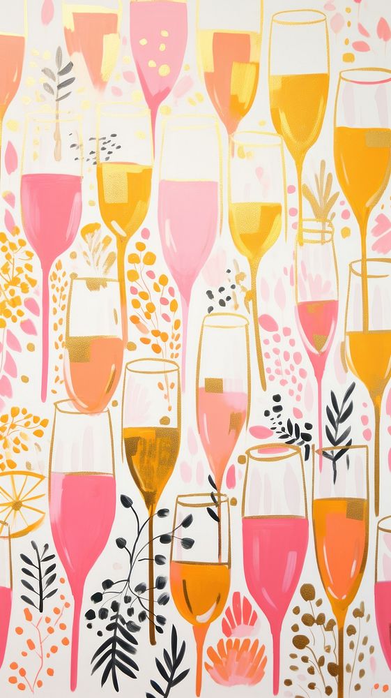 Gold and silver and pink many champagne glasses drink wine art. AI generated Image by rawpixel.