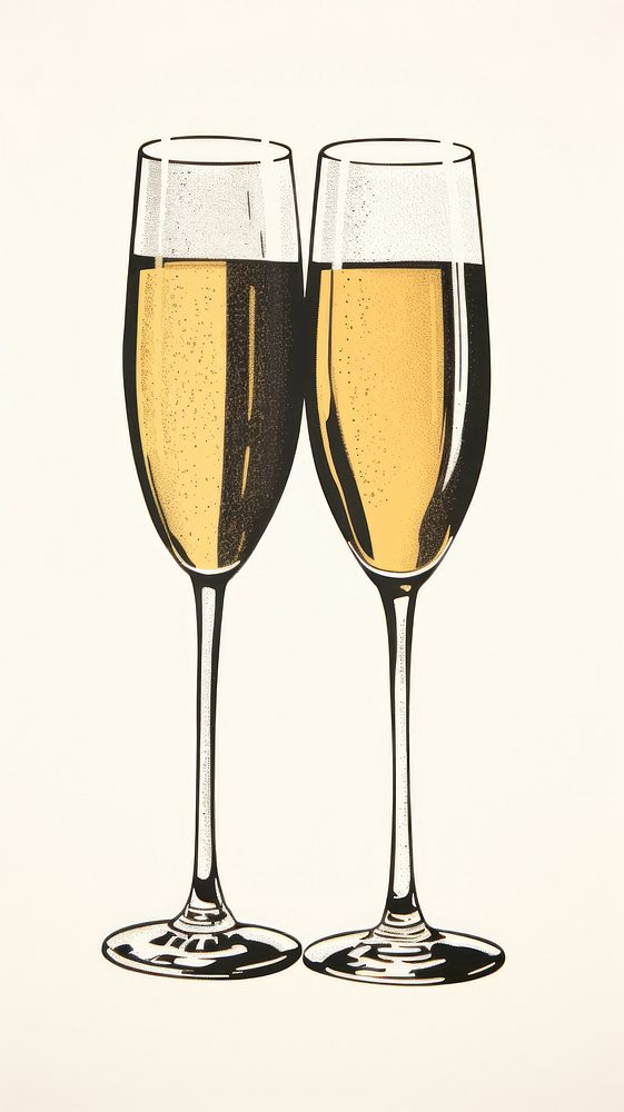 Gold and silver champagne glasses drawing drink wine. AI generated Image by rawpixel.