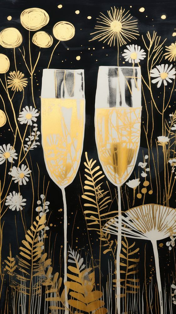 Gold and silver champagne glasses nature refreshment celebration. AI generated Image by rawpixel.