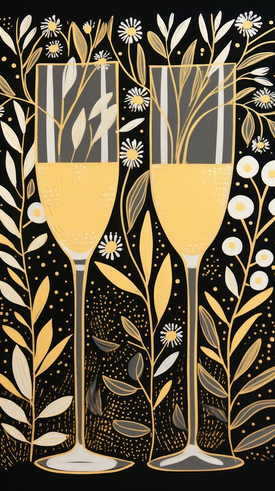 Gold and silver champagne glasses drink wine refreshment. AI generated Image by rawpixel.