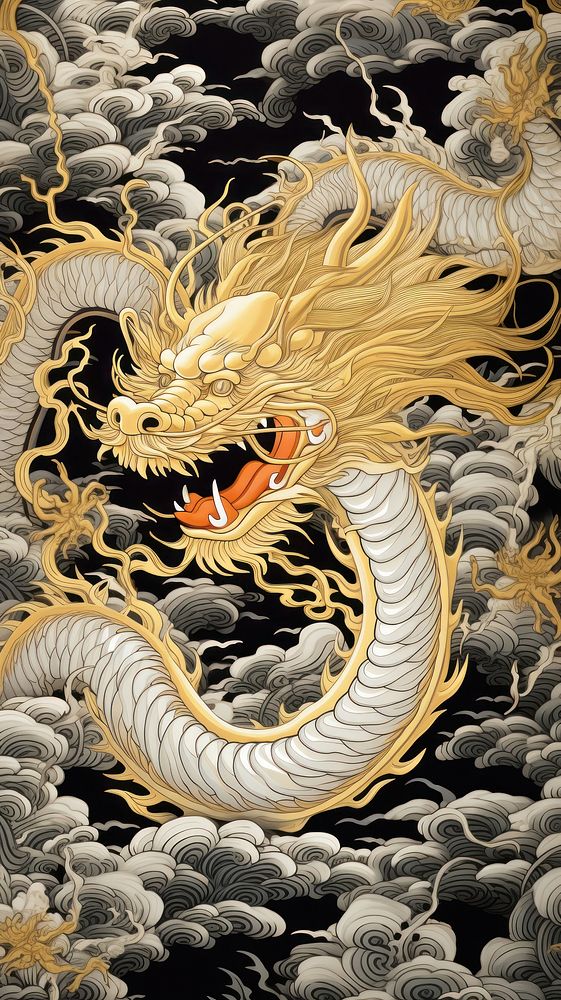 Gold and silver chinese dragons representation backgrounds creativity. 