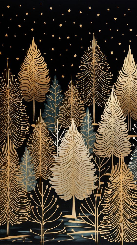 Gold and silver christmas trees nature tranquility backgrounds. AI generated Image by rawpixel.