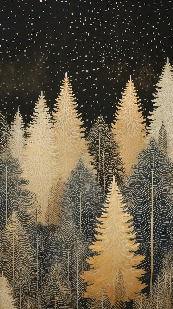 Gold and silver christmas trees nature plant art. AI generated Image by rawpixel.