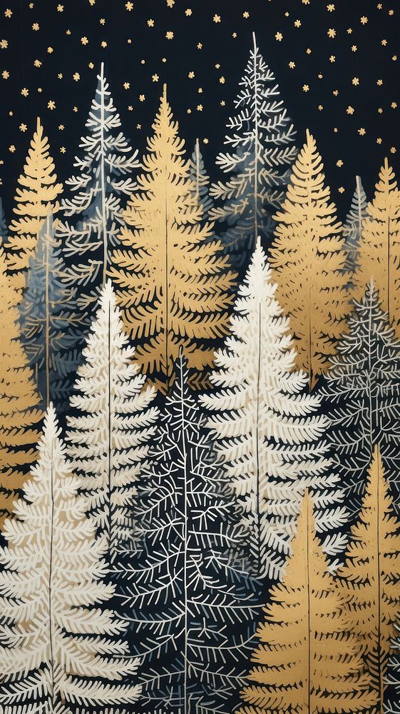 Gold and silver christmas trees nature plant art. 