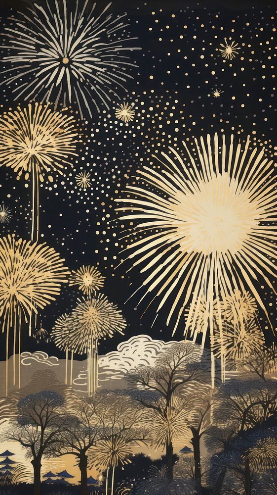 Gold and silver fireworks nature celebration backgrounds. AI generated Image by rawpixel.