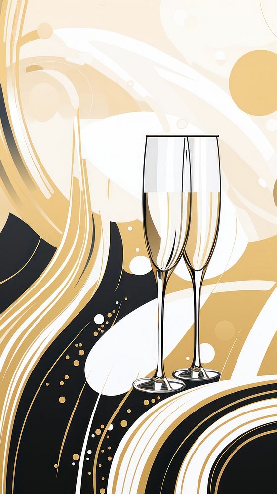 Gold silver champagne glass pattern abstract drawing drink. AI generated Image by rawpixel.
