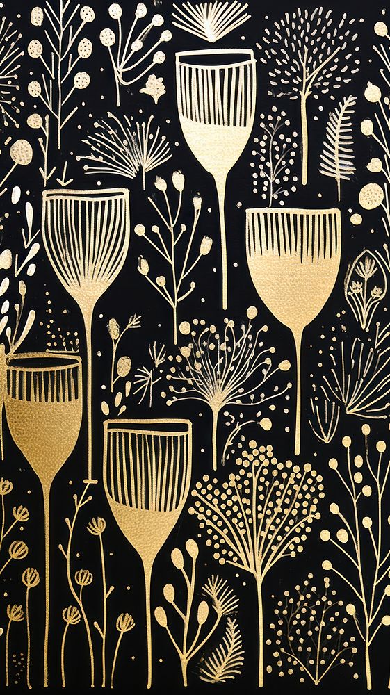 Gold silver champagne glass pattern drawing art backgrounds. AI generated Image by rawpixel.