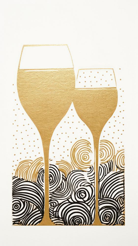 Gold silver champagne glass pattern drawing drink art. 