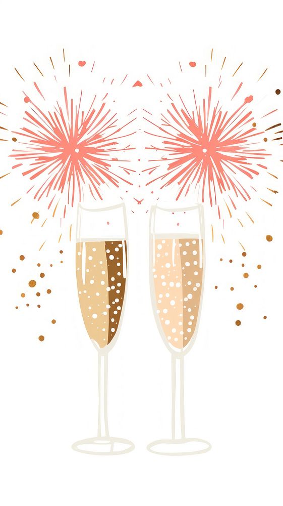 Gold silver pink champagne glasses fireworks pattern happiness drink wine. AI generated Image by rawpixel.