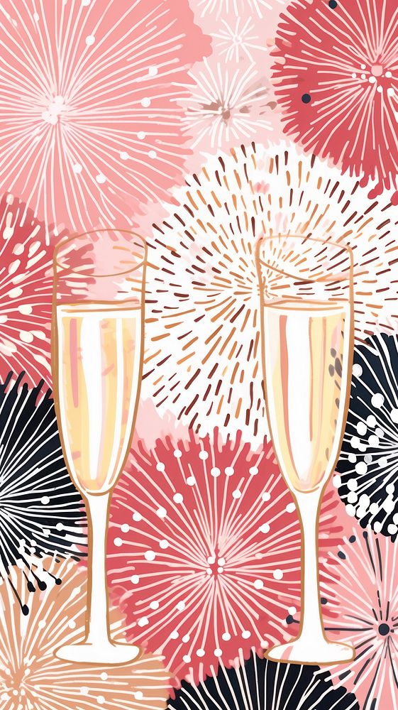 Gold silver pink champagne glasses fireworks pattern drink wine refreshment. AI generated Image by rawpixel.