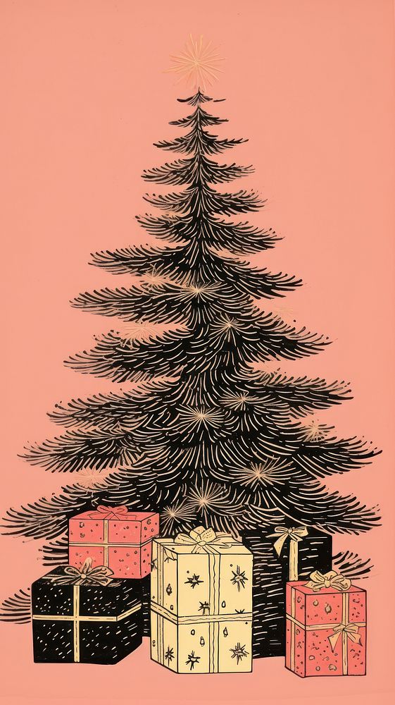 Gold silver pink christmas presents drawing plant tree. AI generated Image by rawpixel.
