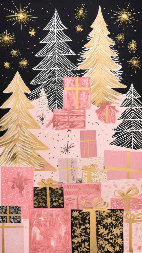 Gold silver pink christmas presents drawing celebration backgrounds. AI generated Image by rawpixel.