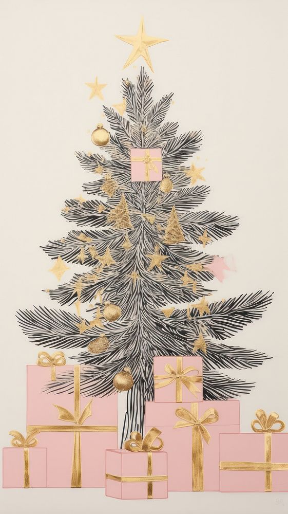 Christmas drawing tree pink. AI generated Image by rawpixel.