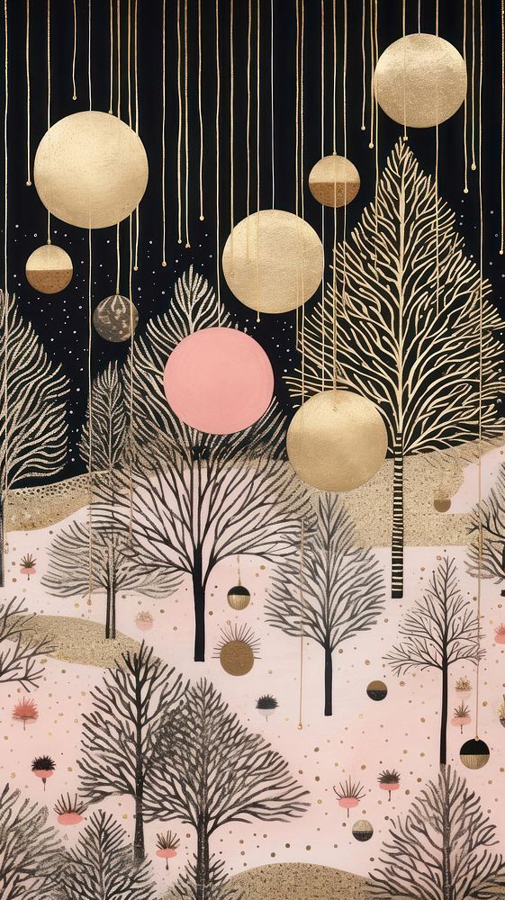 Gold silver pink cristmas baubles nature art tranquility. AI generated Image by rawpixel.