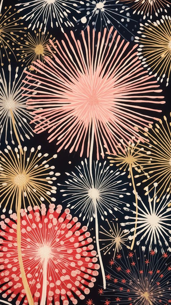 Gold silver pink fireworks abstract pattern illuminated. AI generated Image by rawpixel.