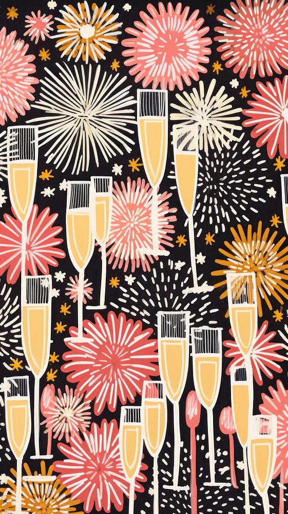 Gold silver pink hands many champagne glasses fireworks pattern celebration backgrounds decoration. AI generated Image by…
