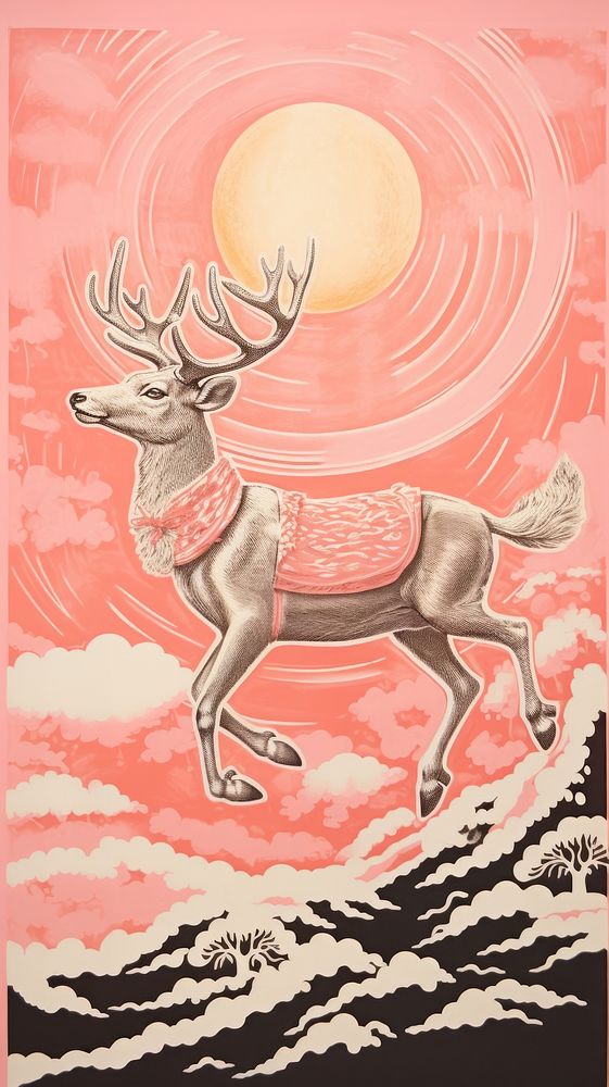 Gold silver pink santas reindeer flying drawing mammal animal. AI generated Image by rawpixel.