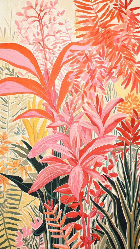 Gold silver pink tropical plants painting tropics pattern. AI generated Image by rawpixel.