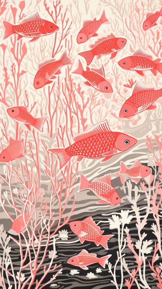 Gold pink silver coral reef fishes nature outdoors pattern. 