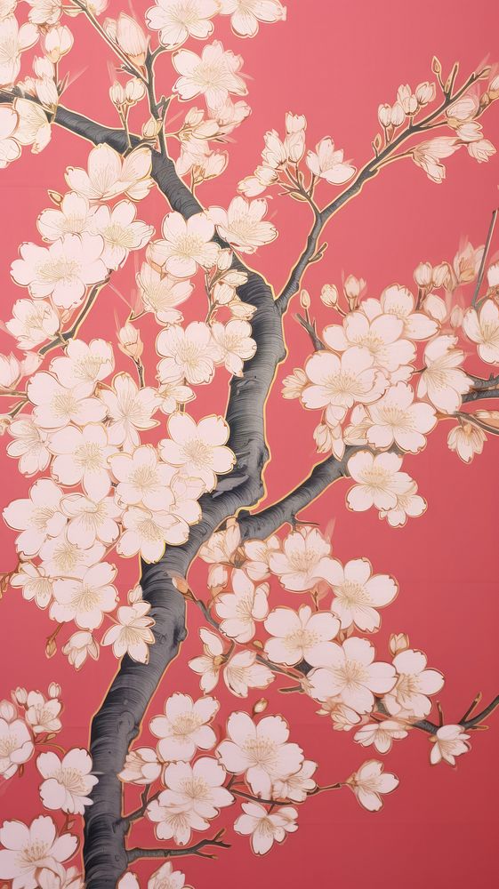 Gold pink silver cherry blossom nature flower plant. AI generated Image by rawpixel.