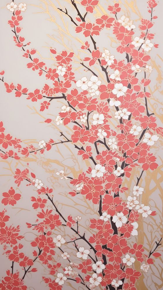 Gold pink silver cherry blossom painting pattern drawing. AI generated Image by rawpixel.
