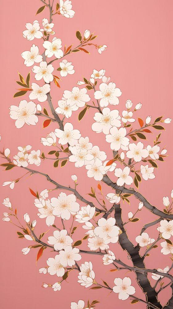 Gold pink silver cherry blossom flower nature plant. AI generated Image by rawpixel.