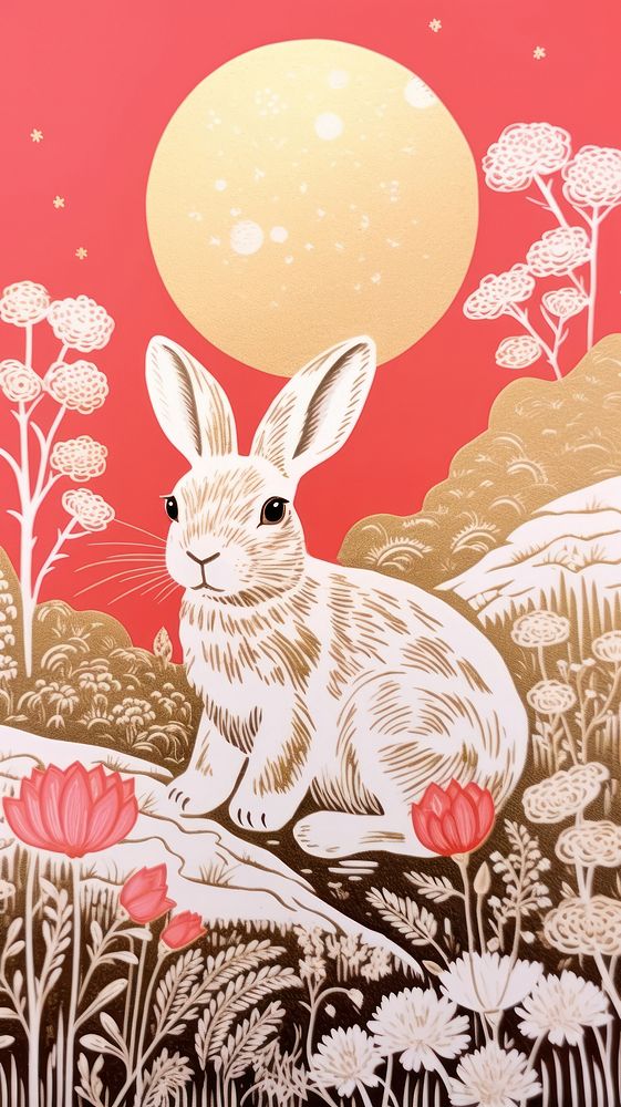 Gold pink silver easter bunny drawing rodent animal. AI generated Image by rawpixel.