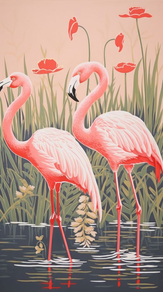Gold pink silver flamingoes drawing animal nature. AI generated Image by rawpixel.