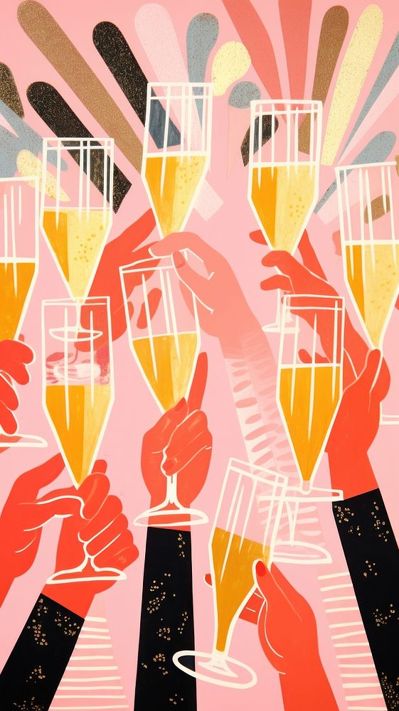 Gold pink silver hands holding many champagne glasses advertisement refreshment celebration. AI generated Image by rawpixel.