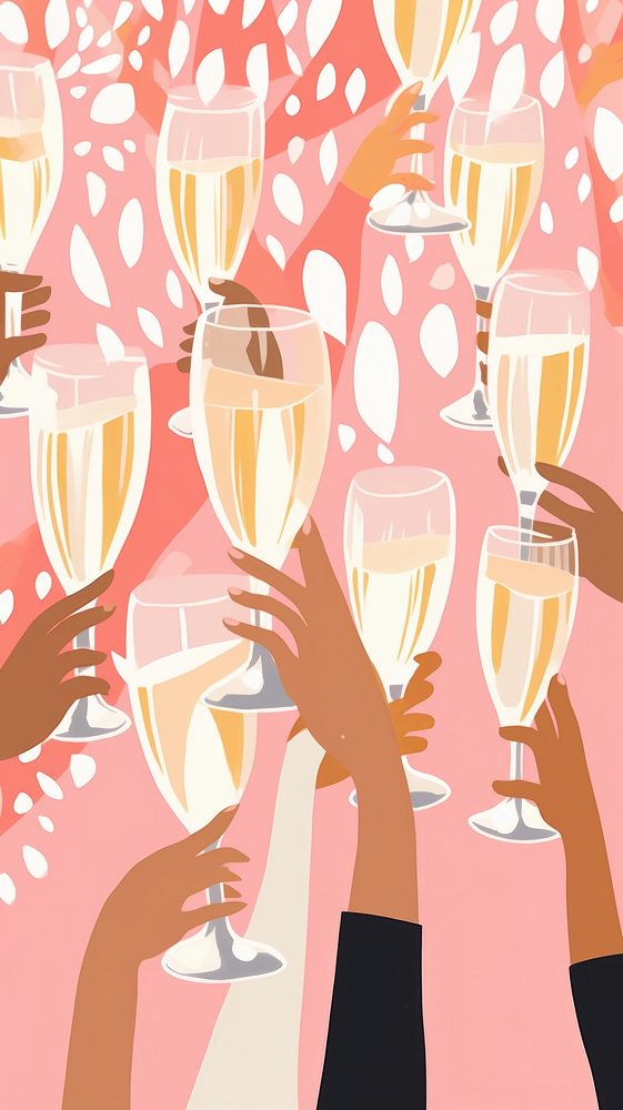 Gold pink silver hands holding many champagne glasses happiness drink party. AI generated Image by rawpixel.