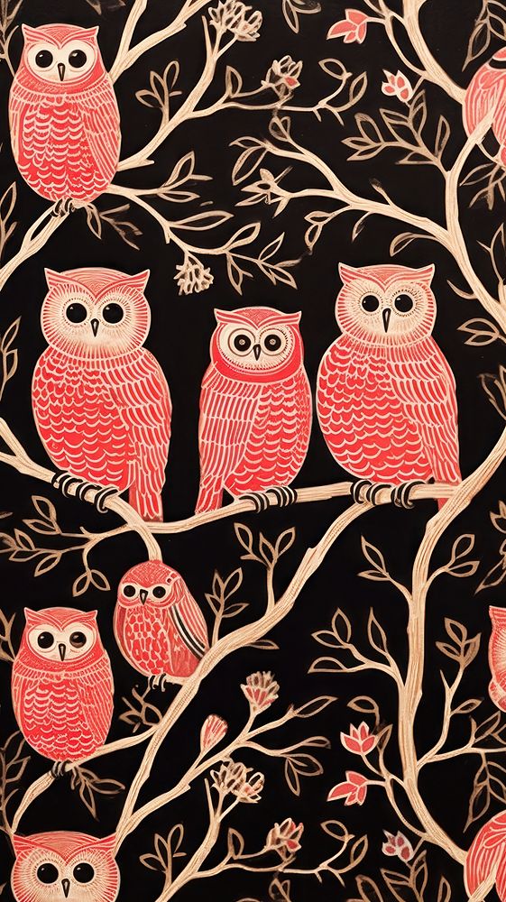 Gold pink silver owls pattern animal nature bird. AI generated Image by rawpixel.