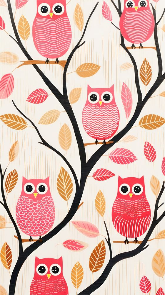 Gold pink silver owls pattern nature line bird. AI generated Image by rawpixel.