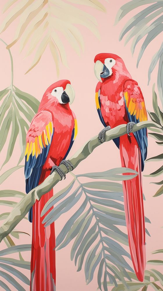 Gold pink silver tropical parrots jungle drawing animal nature. AI generated Image by rawpixel.