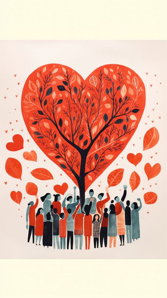 Group of people holding a heart drawing sketch togetherness. AI generated Image by rawpixel.