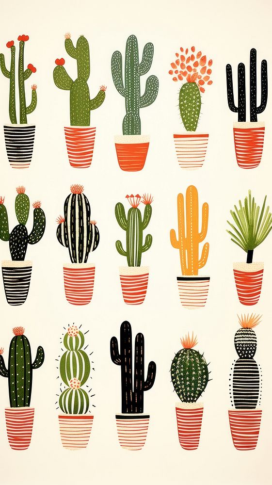 Group fo cactus drawing plant arrangement. AI generated Image by rawpixel.