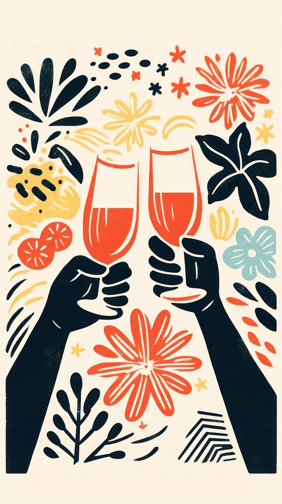 Hands cheers champagne glasses drawing art togetherness. AI generated Image by rawpixel.