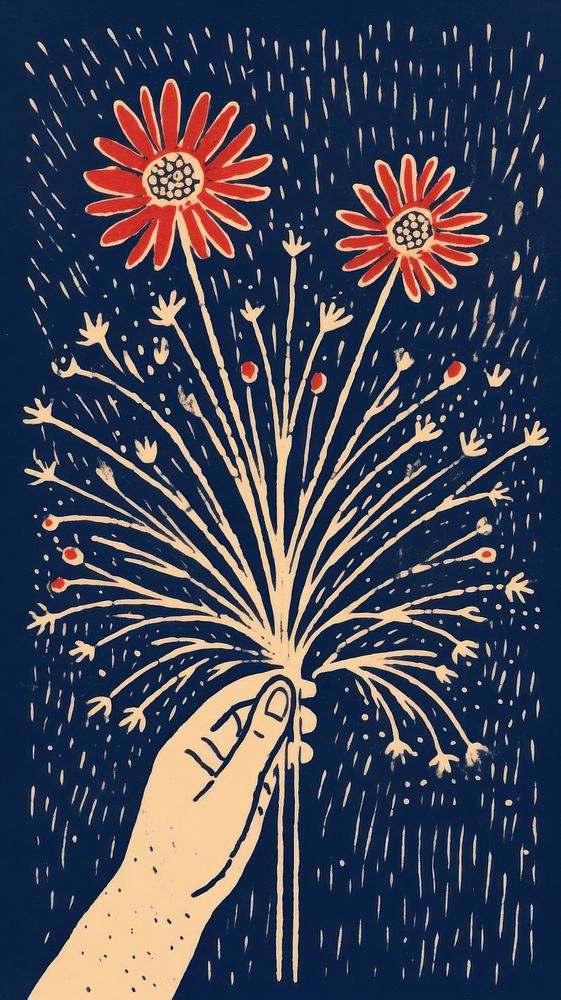 Hands holding sparklers fireworks drawing pattern. 