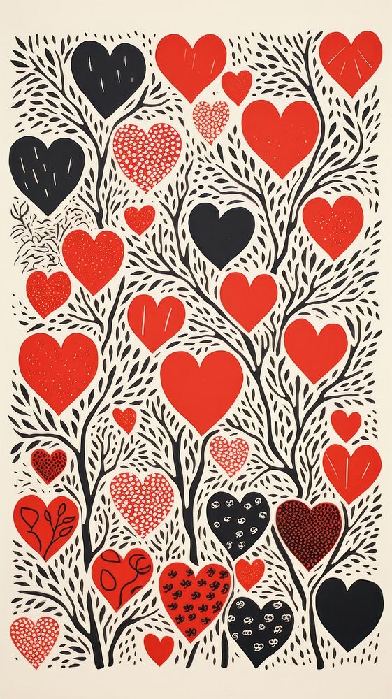 Hearts pattern drawing backgrounds. AI generated Image by rawpixel.