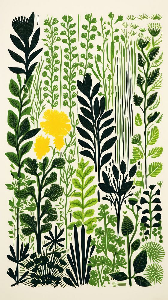 Herbs pattern drawing nature. AI generated Image by rawpixel.