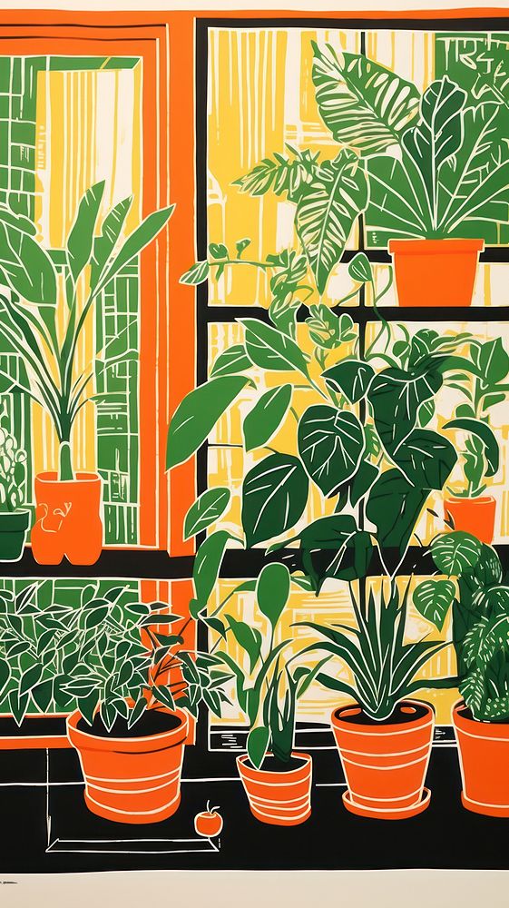 House plants in a green house drawing nature art. AI generated Image by rawpixel.