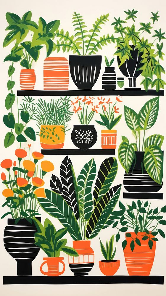 House plants drawing nature herbs. AI generated Image by rawpixel.