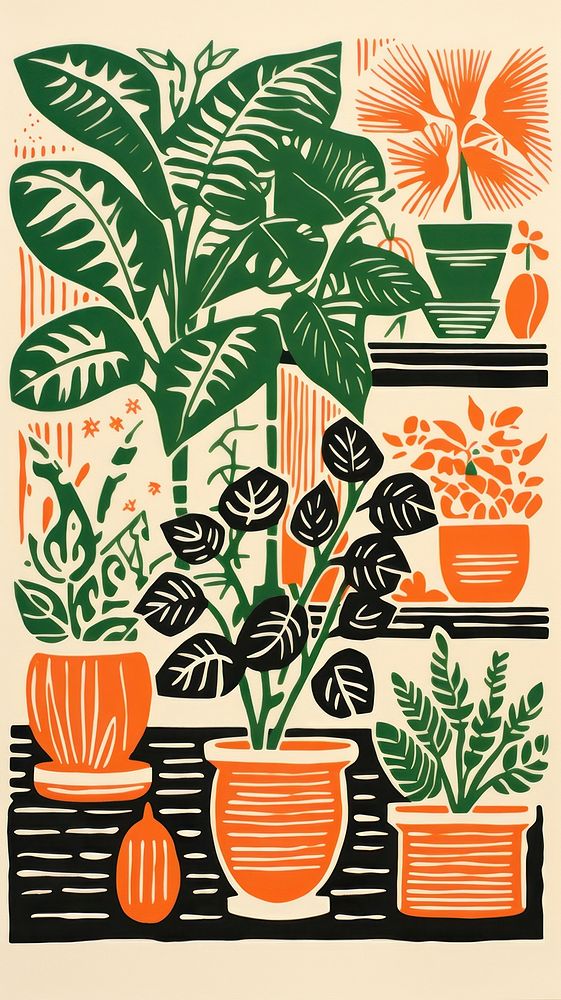 House plants pattern drawing leaf. AI generated Image by rawpixel.