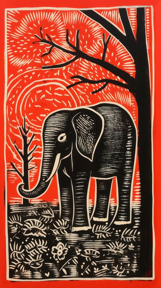 India elephant wildlife painting drawing. AI generated Image by rawpixel.