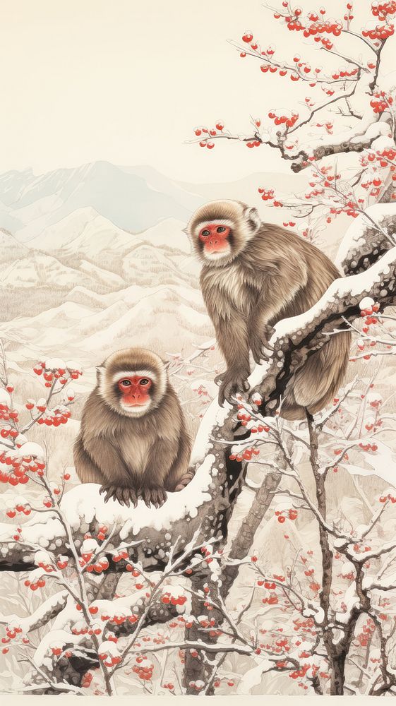 Japanese monkeys winter wildlife nature animal. 